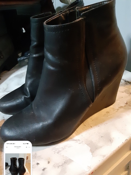 leather boots Shoes - Classic Black Wedge Ankle Boots - Sleek Everyday Style
